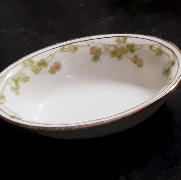 Antique 1912 Homer Laughlin Genesee Purple Flower Green Clover Oval Dish - Picture 5 of 10